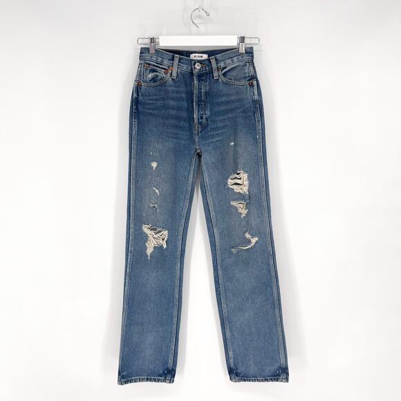 RE/DONE 90s High Rise Loose Jeans Women’s Size 24 Medium Destroyed 12 Distressed - Picture 2 of 11